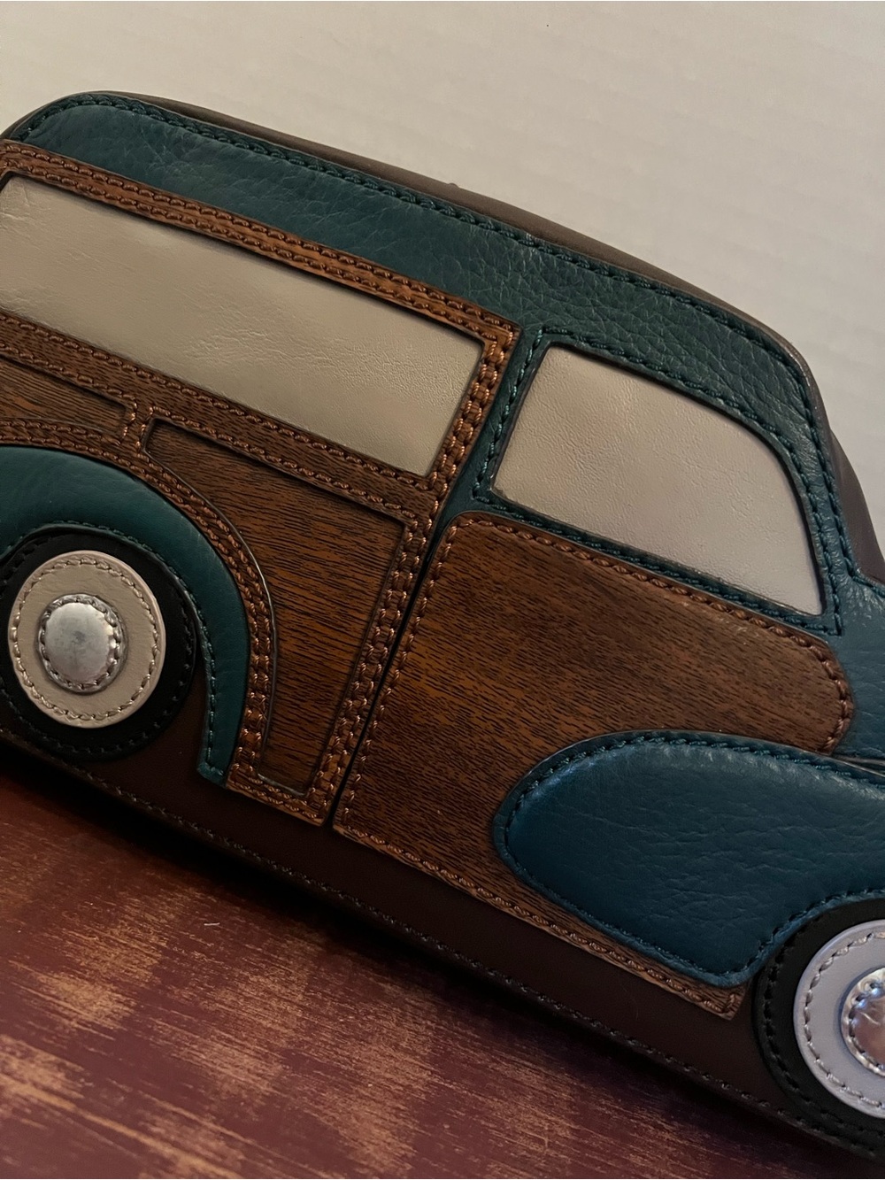 Women’s Kate Spade Collectors Car-Shaped Leather Clutch - Teal Brown Cream - Picture 5 of 11